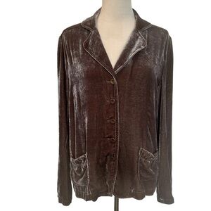 J. Jill Women’s Crushed Velvet Blazer Jacket Sz L Gray Taupe